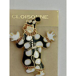 Cloisonné Enamel Black & White Clown Pin Brooch Gold-Tone Accents J0252
